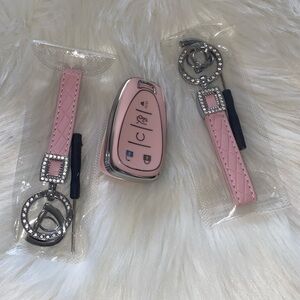 Pink Leather-Style Key Fob and Keychain Set